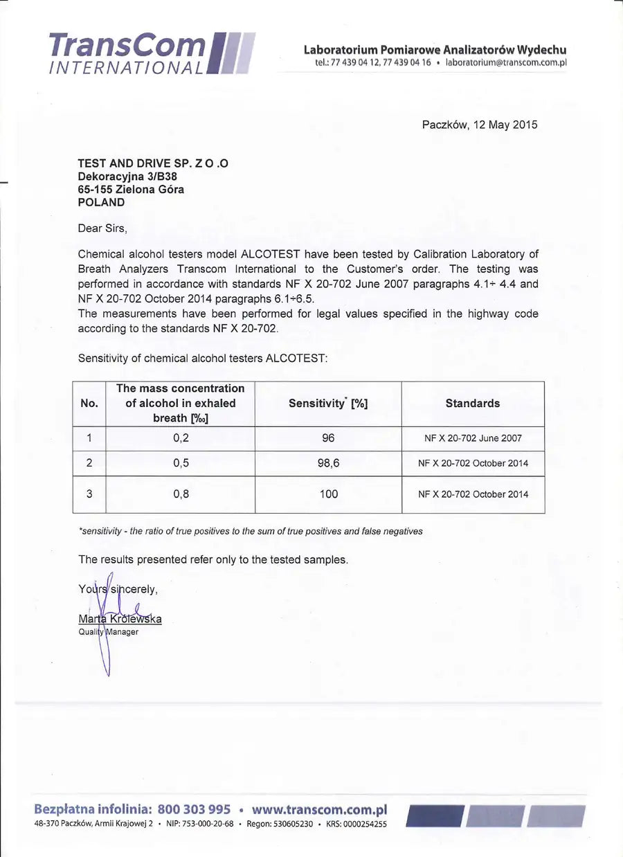 TransCom International laboratuvar test raporu